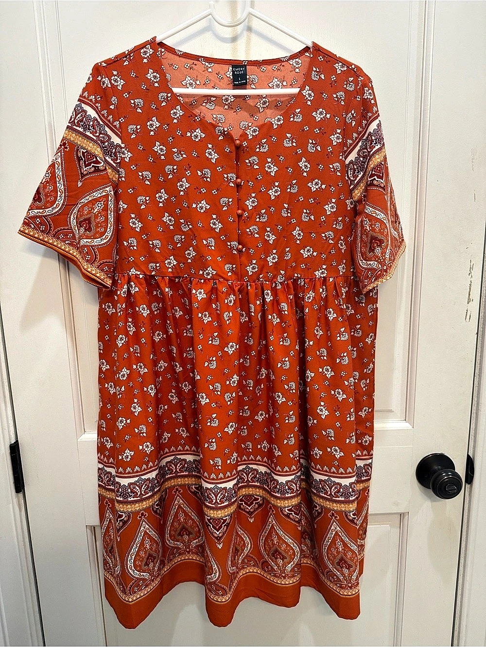 Emery Rose Floral Mini Dress in Orange Size Large